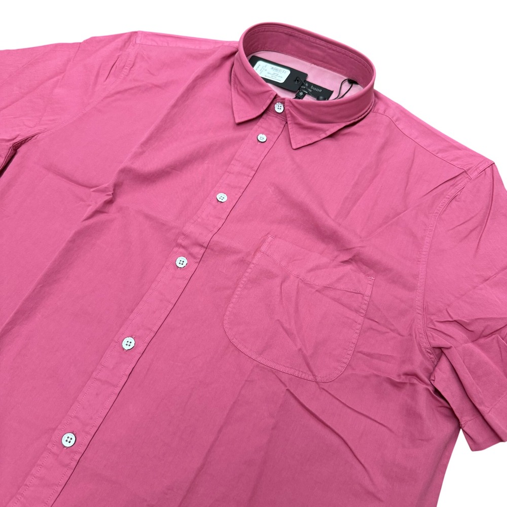 Rag & Bone Gus SS Cotton Shirt Mens XL Plum Pink‎ Short Sleeve Button Down New